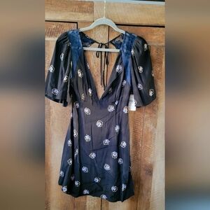 Free People Blue Backless Sundress with Plunge Neckline